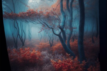 Obraz na płótnie Canvas Autumn landscape and forest with fog,nature 