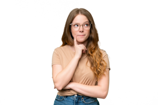 Young pretty woman over isolated background having doubts and thinking