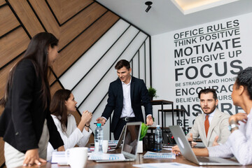 Business meeting. buiness team brainstorming while sitting at the office table together