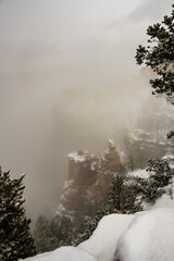 Snow and Fog Obscure The View Into The Grand Canyon