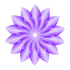 Geometric flower in purple shades on white background.