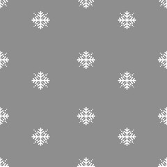 Vector winter illustration, white snowflakes on a gray background. Christmas background with space for copy, paper, pattern, repeating pattern, print. The concept of the holiday, Christmas and New