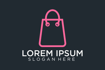 Shopping bag icon for online shop business logo with text 