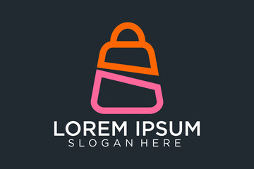 Shopping bag icon for online shop business logo with text 