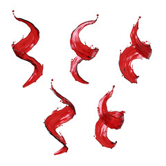 Set of red wine or paint splashes. 3d illustration