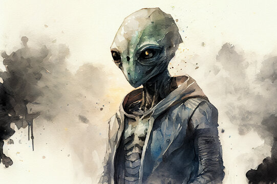 Humanoid alien portrait, generative ai illustration