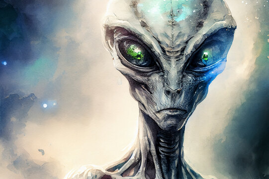 Humanoid alien portrait, generative ai illustration