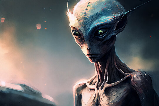 Humanoid alien portrait, generative ai illustration