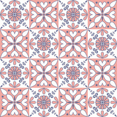 Decorative ceramic tile, trendy purple lilac pink white pastel color and ornate arabic pattern, vintage vector illustration