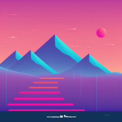 Square Flat Art of beautiful spatial landscape