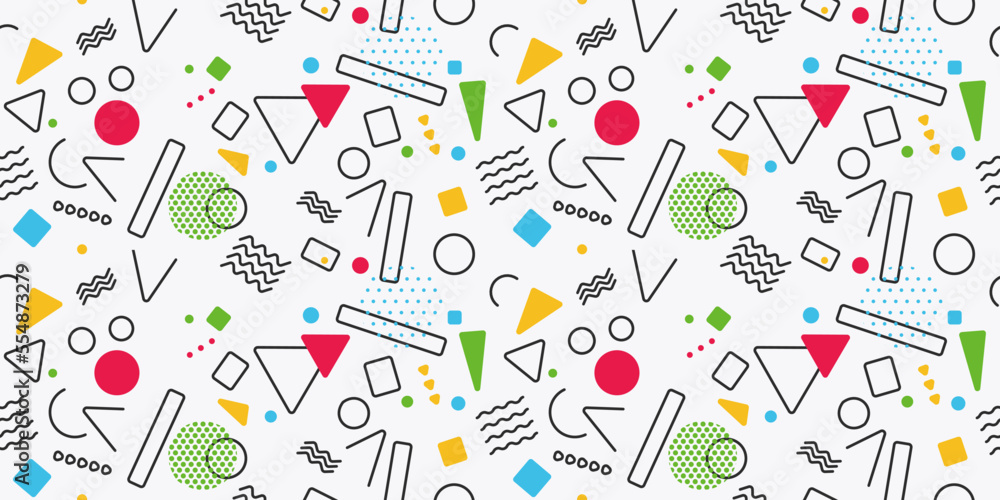 Aufkleber colored stylish retro memphis. vector seamless pattern for print and seamless packaging, pillows, te