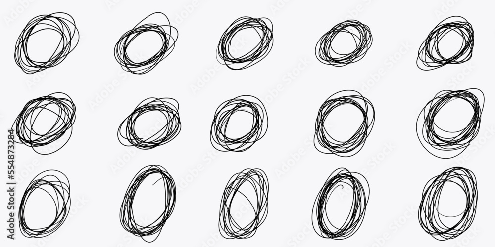 Poster set of round doodles. vector hand drawn doodles. a selection of children's marker circles.