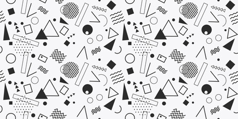 Black stylish retro memphis. Vector seamless pattern for print and seamless packaging, pillows, textiles, wallpapers, notebooks, cups. Memphis  seamless pattern.