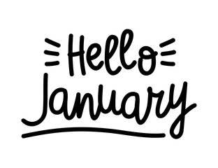 Hand drawn lettering Hello January isolated on white background, vector illustration