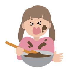 チョコレートが顔にかかる女の子のイラスト