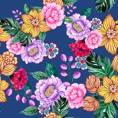 Zelfklevend Fotobehang Seamless pattern botanical oriental asian flower abstract rose peonies for graphics. stock illustration, pattern © HoyaBouquet
