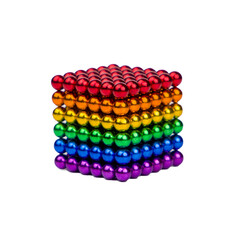 The cube is made of round magnets of different colors. Isolated 