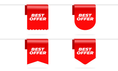 Best offer red ribbon and tag isolated on white background
