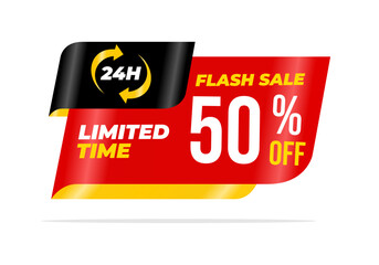 24 Hour Flash sale banner with 50  percent discount vector illustration