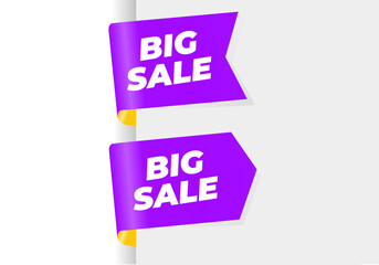 Big sale purple ribbon and tag isolated on white background