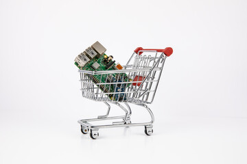 Shopping cart with electronics inside