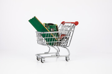 Shopping cart with electronics inside