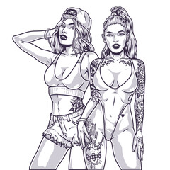 Tattoo hot women emblem monochrome