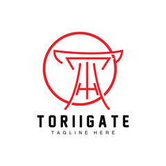 Torii Gate Logo, Japanese History Gate Icon Vector, Chinese Illustration, Wooden Design Company Brand Template