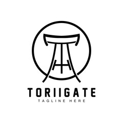 Torii Gate Logo, Japanese History Gate Icon Vector, Chinese Illustration, Wooden Design Company Brand Template