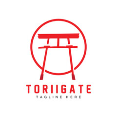 Torii Gate Logo, Japanese History Gate Icon Vector, Chinese Illustration, Wooden Design Company Brand Template