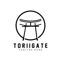 Torii Gate Logo, Japanese History Gate Icon Vector, Chinese Illustration, Wooden Design Company Brand Template