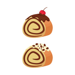 illustration design of round shaped chocolate cake with vanilla cream filling