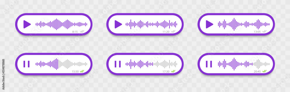 Poster voice messages set. voice messages with sound wave for social media chat. record voice message for p