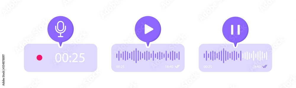 Poster voice messages icons. voice recognition with microphone. voice message with sound wave for social me