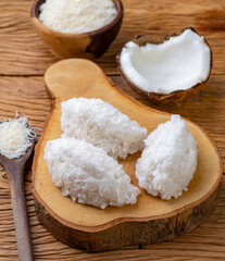 Fototapeta na wymiar Cocada, traditional latin american coconut candy with grated coconut