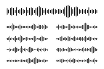 Sound wave set. Audio waves for voice messages. Sound waves for voice assistant and social media chat. Voice recognition frequency. Vector illustration.