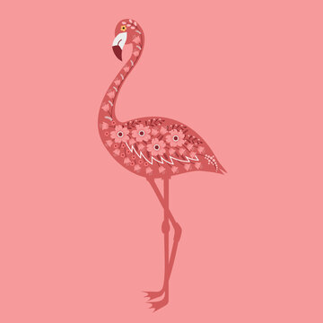 recommend clip art: Flamingo silhouette with flowers. Vector illustration on pink background