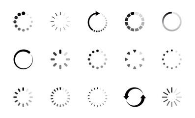 Loading icon set. Load circle icons. Download indicator sign. Progress loading bar. Upload symbol. Loader icon. Vector illustration.