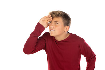 Blonde teenager boy with red t-shirt