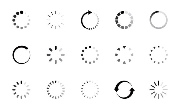 Loading icon set. Load circle icons. Download indicator sign. Progress loading bar. Upload symbol. Loader icon. Vector illustration.