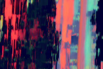 Abstract blue, mint and pink background with interlaced digital glitch and distortion effect. Futuristic cyberpunk design. Retro futurism, webpunk, rave techno neon colors. Generative AI