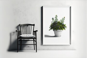 hair armchair in front of white wall Background. Generative AI