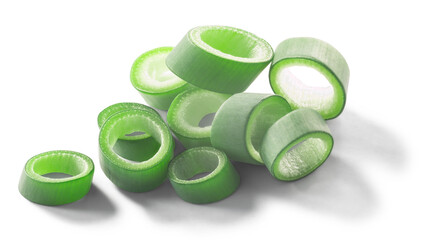 Pile of  Green leek cut into rings isolated png
