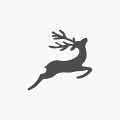 Deer running, Reindeer icon vector isolated. Christmas, New year, Elk, Hunting symbol sign on white background