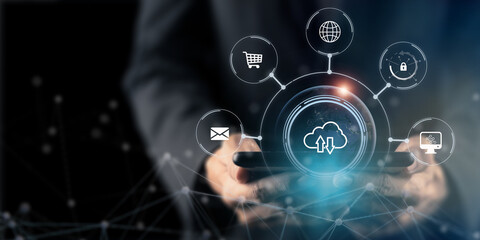 Cloud computing for digital transformation. Heavy computing power, storage, and IT infrastructure supporting internet of things, chatbots, augmented reality, machine learning, big data analytics.