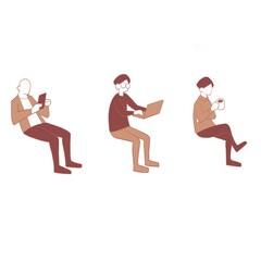 カフェに座る男性3点セット