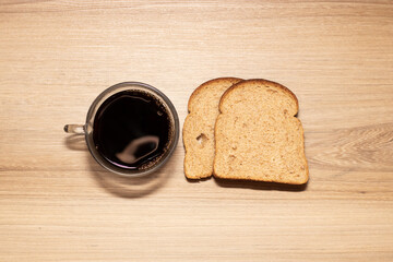 Breakfast with wholemeal bread on wooden table. high quality photo