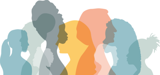 Women of different ethnicities together. Transparent background.