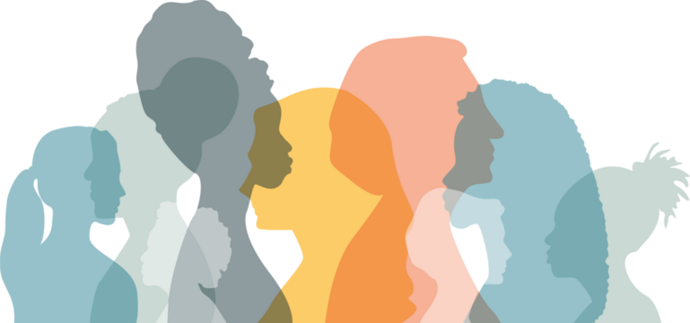 Women of different ethnicities together. Transparent background.