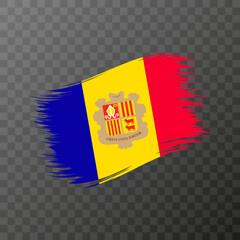 Andorra national flag. Grunge brush stroke. Vector illustration on transparent background.